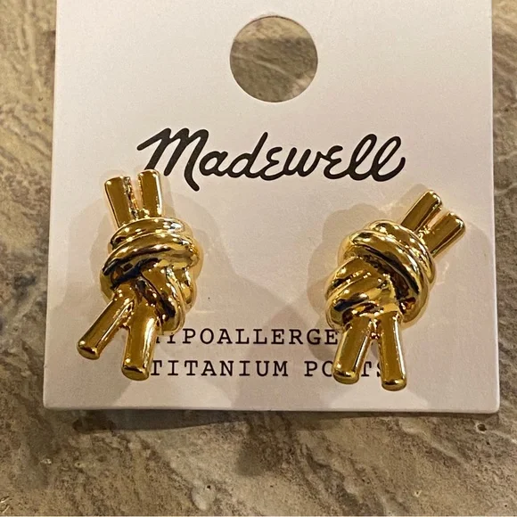 Madewell Gold Knotted Stud Earrings Medium NWT - Picture 5 of 5